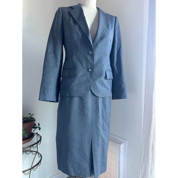 Harringtons Women’s Small Custom Skirt Suit Grey Wool Tailored Classic Vintage - Picture 2 of 5